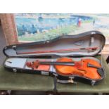 CASED VIOLIN AND BOW,