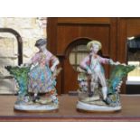 PAIR OF HANDPAINTED AND GILDED COAL BROOKDALE 19th CENTURY FIGURE FORM POSY VASES,