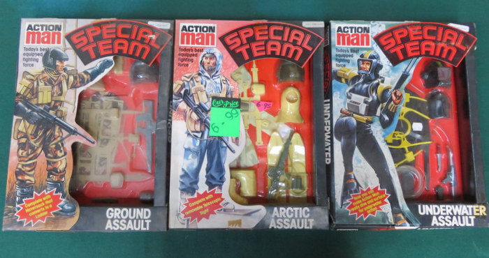 THREE LARGE SIZE ACTION MAN OUTFITS, CARDED,