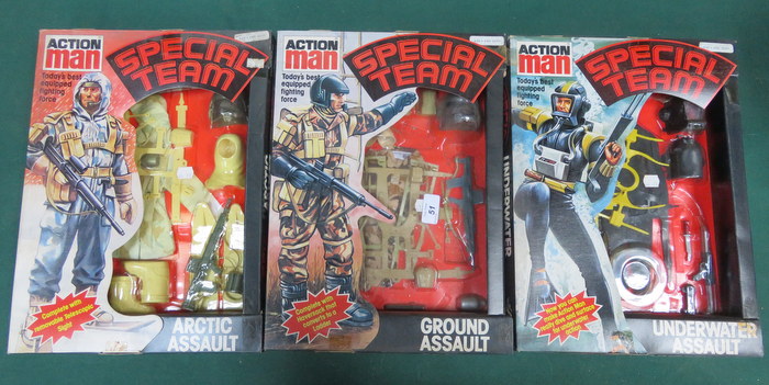 THREE LARGE SIZE ACTION MAN OUTFITS, CARDED,