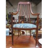 EDWARDIAN MAHOGANY INLAID UPHOLSTERED ARMCHAIR