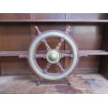 WOODEN BRASS BOUND SHIP'S WHEEL, DIAMETER APPROXIMATELY 60.