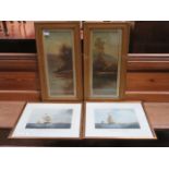 PAIR OF FRAMED POLYCHROME PRINTS BY SAM WALTERS- OUTWOOD BOUND, OFF THE ROCKFORT AND LIGHTHOUSE,