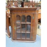 ANTIQUE MAHOGANY ASTRAGAL GLAZED WALL MOUNTING CORNER CUPBOARD