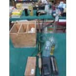 MIXED LOT OF SCIENTIFIC BOTTLES, SCALES, MICROSCOPE, THERMOMETER,