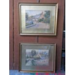 HARROLL GREY, PAIR OF FRAMED WATERCOLOURS DEPICTING COTTAGE SCENE,