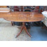 MAHOGANY OVAL INLAID BREAKFAST TABLE ON QUADRAFOIL SUPPORT