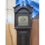HEAVILY CARVED OAK CASED COMPOSITE LONGCASE CLOCK, WITH SQUARE BRASS ORMOLU MOUNTED DIAL,