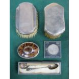 THREE HALLMARKED SILVER CLOTHES BRUSHES,