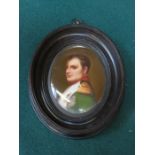 FRAMED OVAL MINIATURE PORTRAIT ON PORCELAIN PANEL OF A MILITARY STYLE GENT