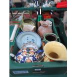 SUNDRY LOT INCLUDING DRESDEN DISH, EARLY CREAMWARE BASKET, DELFT STYLE PLATE,