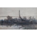 AFTER DAVID COX, GILT FRAMED WATERCOLOUR DEPICTING SAILING BOAT ON WATER,