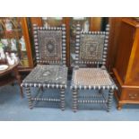 PAIR OF MIDDLE EASTERN STYLE EBONISED AND BEREGERE SEATED CHAIRS