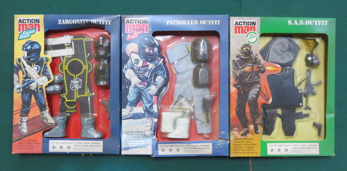 THREE CARDED ACTION MAN OUTFITS INCLUDING ZARGONTTE