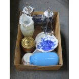 SUNDRY LOT INCLUDING FIRESIDE SETS, VASES, BISCUIT BARREL, CERAMICS AND DELFT TILE, ETC.