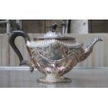 EARLY VICTORIAN HALLMARKED SILVER REPOUSSE DECORATED TEAPOT,