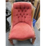 MAHOGANY FRAMED UPHOLSTERED NURSING CHAIR