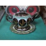 HANDPAINTED AND GILDED VICTORIAN TEAPOT ON STAND