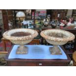 PAIR OF PAINTED CAST IRON GARDEN URNS