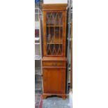 REPRODUCTION YEW WOOD COLOURED SINGLE DOOR GLAZED DISPLAY CABINET