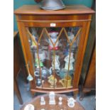 BOW FRONTED REPRODUCTION YEW WOOD SINGLE DOOR DISPLAY CABINET