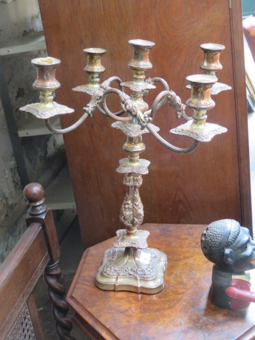 GOOD QUALITY RELIEF DECORATED FOUR SCONCE SILVER PLATED CANDELABRA