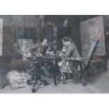AFTER MEISSONIER, FRAMED MONOCHROME ENGRAVING- A GAME OF CHESS, PENCIL SIGNED MATHEY,