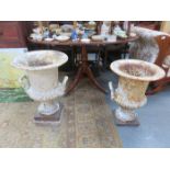 PAIR OF PAINTED CAST IRON GARDEN URNS