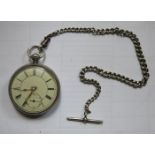 HALLMARKED SILVER POCKET WATCH WITH SILVER ALBERT CHAIN