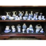 APPROXIMATELY THIRTY-FIVE PIECES OF VARIOUS MODERN DELFT CERAMICS INCLUDING VASES, JUGS AND CLOGS,