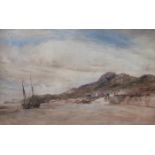 FRAMED WATERCOLOUR DEPICTING A BEACH SCENE NEAR CONWY, UNSIGNED,