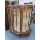 DOUBLE BOW FRONTED WALNUT GLAZED DISPLAY CABINET