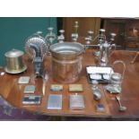 PARCEL OF VARIOUS PLATEDWARE, BRASSWARE, VARIOUS STORAGE BOXES,