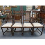 SET OF FOUR BARLEY TWIST OAK HIGH BACK DINING CHAIRS