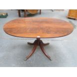 MAHOGANY OVAL INLAID BREAKFAST TABLE ON QUADRAFOIL SUPPORT