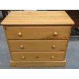 SMALL PINE THREE DRAWER BEDROOM CHEST