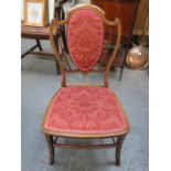 SMALL INLAID MAHOGANY UPHOLSTERED BEDROOM CHAIR