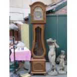 REPRODUCTION OAK CASED TEMPUS FUGIT GRANDFATHER CLOCK