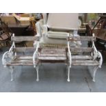 PAINTED CAST METAL TWO SEATER GARDEN BENCH WITH CENTRE SECTION