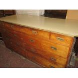 ANTIQUE NINE DRAWER SECTIONAL NAVIGATION CHEST WITH BRASS CAMPAIGN STYLE HANDLES