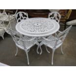 MODERN PAINTED GARDEN TABLE WITH FOUR CHAIRS