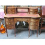 ROSEWOOD INLAID LEATHER TOPPED AND MIRROR BACKED ELEVEN DRAWER KNEEHOLE LADIES WRITING DESK WITH