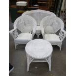 FOUR PIECE PAINTED WICKER CONSERVATORY SUITE