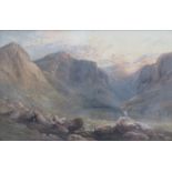 LARGE GILT FRAMED WATERCOLOUR- SUNSET IN SOLITUDE, LOCH AVON, SIGNED TO BOTTOM LEFT,