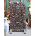 HEAVILY CARVED OAK FIRE SCREEN