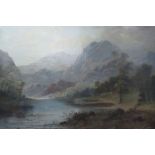 JD MORRIS, LARGE GILT FRAMED OIL ON CANVAS DEPICTING A LOCH SCENE,