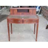 REPRODUCTION BOW FRONTED AND INLAID MAHOGANY TWO DRAWER WRITING DESK