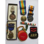 MIXED LOT OF MILITARIA INCLUDING FIRST WAR PAIR OF MEDALS, SILVER A.R.