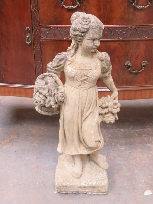 STONEWARE GARDEN ORNAMENT OF A GIRL WITH FLOWER,