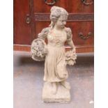 STONEWARE GARDEN ORNAMENT OF A GIRL WITH FLOWER,